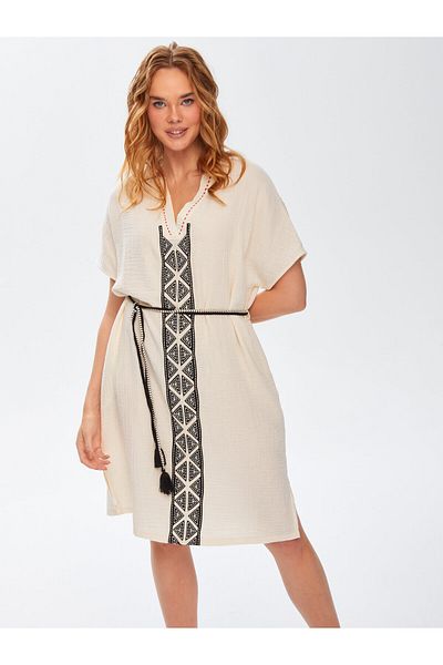 Faik Sönmez Φόρεμα Resort Contrast Collar Muslin με κέντημα στο μπροστινό μέρος 68791