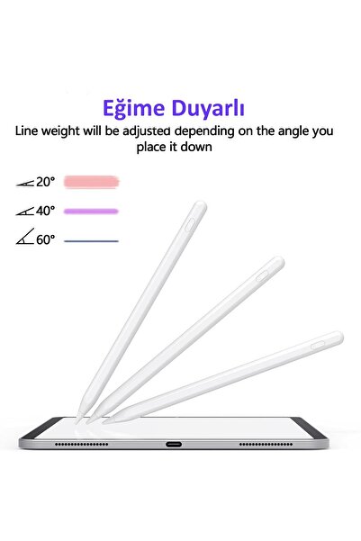 Fuchsia iPad Air 13 2024 Uyumlu Avuç İçi Algılamayan Eğimle Çizim Kalınlığı Değişen Stylus Kalem