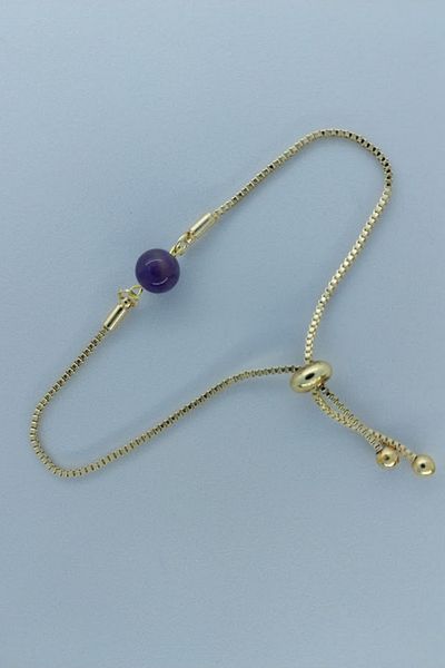 SEVENSLEEPERS Elevator and Adjustable Bracelet - Natural Stone, Amatist Bead, Gold Color Plated