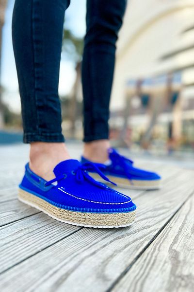 BZ Moda B311 Espadrille - Pantofi ortopedici pentru bărbați, talpă din paie, albastru TKT