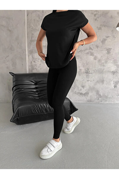 Pi Giyim Γυναικείο μαύρο κολάν από βισκόζη με ελαστική μέση Basic