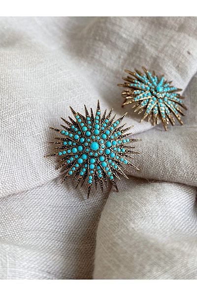 FAYRA ACCESSORIES Sea Chestnut Earrings with Turquoise Stones