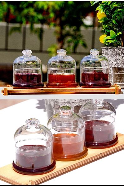 Multiamo 3 Piece Glass Jam Bowl with Wooden Stand