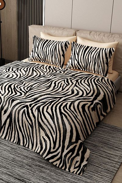 MonoHome Pique Set Cotton Double Jacquard Woven Bedspread Black Zebra