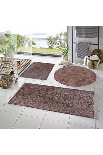 ALgorand Home Covor de baie din 3 piese Covor cu stâlp de pluș Scaun de toaletă maro 50x90--50x60---50x50 (rotund)