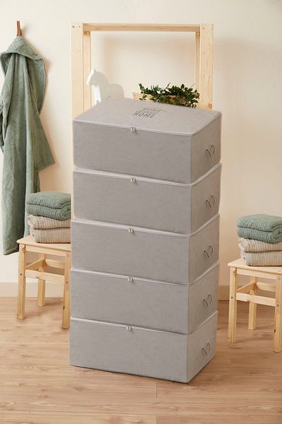renklibebek 5-Piece Gray Color Under Base Quilt Dowry Sweater Storage Organizer - 5x(62x46x22)