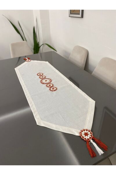 Parla Life El Örgü Motifli Krem Gardenya Runner ( Özel Ölçü ve Renk Yapılır )