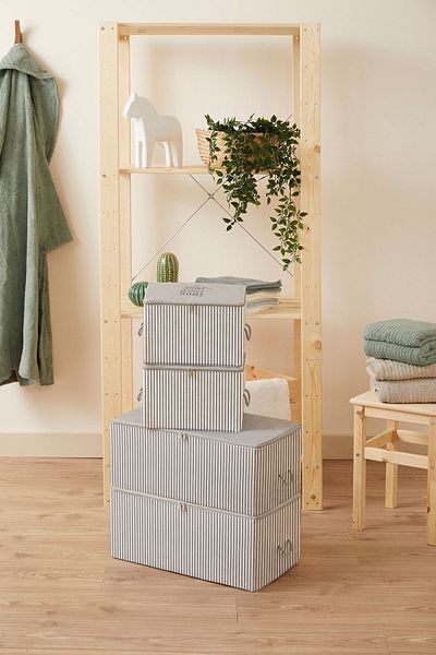 renklibebek 4-Piece Gray Striped Under Base Sweater Organizer - Medium and Small Size Storage
