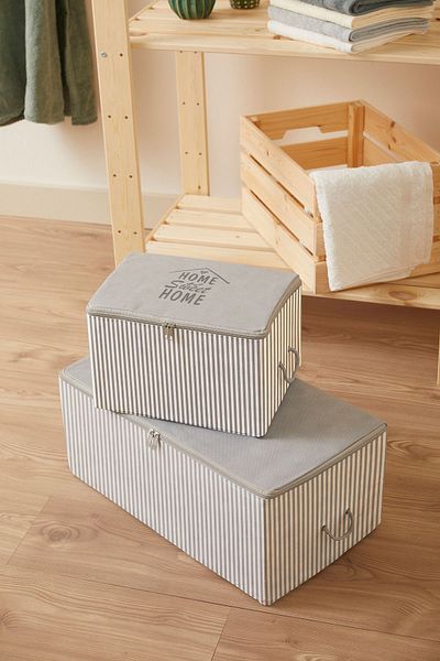 renklibebek 2-Piece Gray Striped Under Base Sweater Organizer - Medium and Small Size Storage
