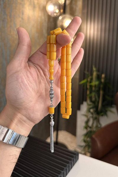 dergah tesbih Silver Colored Ottoman Model Clamping Amber Design