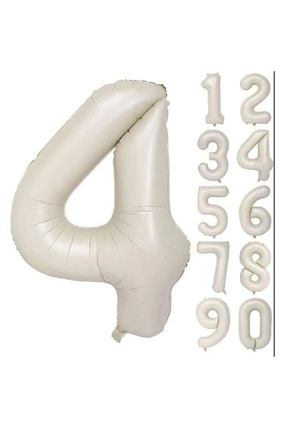 SURPRISE PARTY STORE 4 Number Balloon Cream Color Foil Balloon 76 cm 34 inch Helium Balloon 4 Years Old Balloon Sea Sand Beige Color