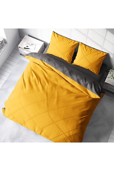 Sheri Home Deluxe Renforce Çift Kişilik Nevresim Takımı %100 Pamuk Sarı-gri01...