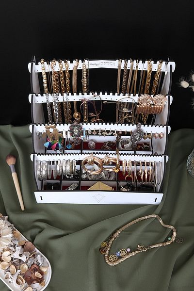 Design OTTO Diamond Small Organizer - Set de colier și inele pentru machiaj cosmetic alb