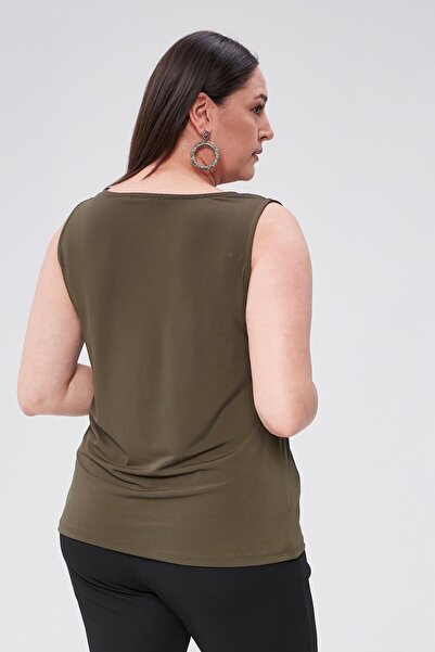 Seamoda Plus Size 4 Seasons Degaje Collar Basic Blouse - Comfortable Undershirt-KHAKI