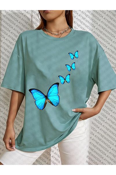 aynewmoda Tricou unisex oversize cu imprimeu Fluturi Dulci