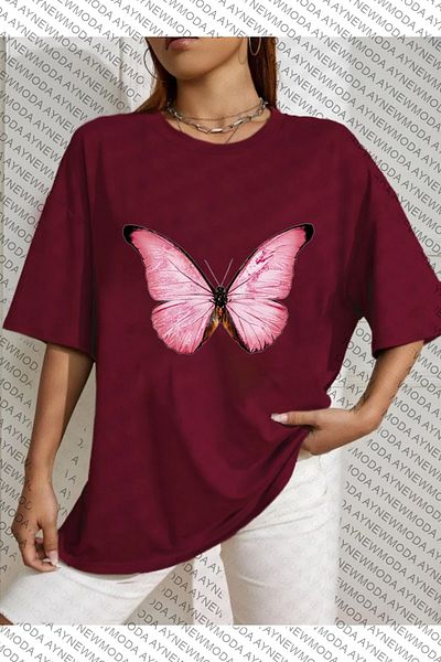 aynewmoda Tricou unisex oversize cu imprimeu Fluture Dulce