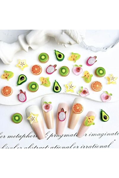 Beauty Box 25 Adet Lezzetli Meyveler Profesyonel Mini Tırnak Süsleri Nail Cha...