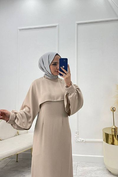 Neşeli Butik Γυναικείο χιτζάμπ φόρεμα με πέτρινη λεπτομέρεια Lycra - NMS011