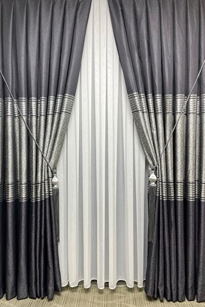 Cortibo Anthracite Color London Panel Background Curtain - 3 Close to 1 Pleat