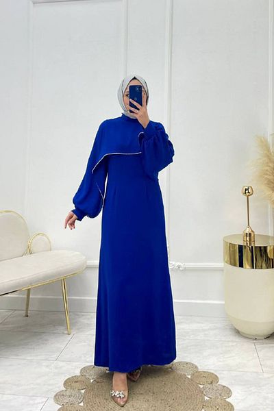 Neşeli Butik Γυναικείο χιτζάμπ φόρεμα με πέτρινη λεπτομέρεια Lycra - NMS011