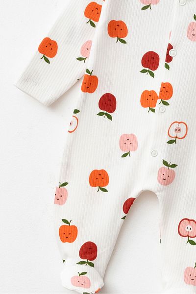Beniizle Apple Patterned - Ribbed Booties Snap Jumpsuit