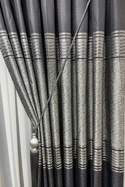 Cortibo Anthracite Color London Panel Background Curtain - 3 Close to 1 Pleat