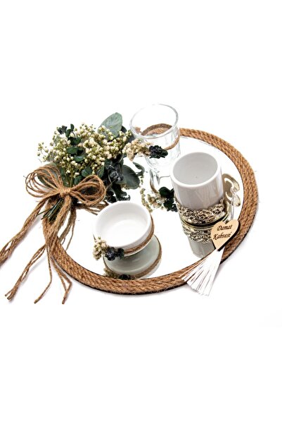 Lora Wedding Doğal Kurutulmuş Damat Kahvesi Tepsisi Takımı