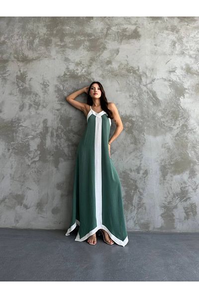 hazelin Χακί Λευκό V-λαιμόκοψη - Ρυθμιζόμενοι ιμάντες με σχοινί ασύμμετρο φόρεμα HZL24S-MJ 113041