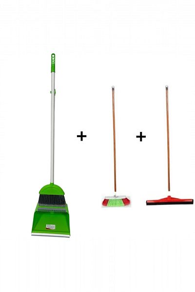 MCK Plus 3-Piece Cleaning Set - Foldable Mouse with Wooden Handle, Brush, Flap and Flap Comb