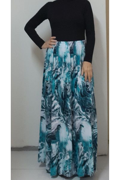 Mertcan Butik Blue patterned 6-piece combed cotton Viscose Skirt