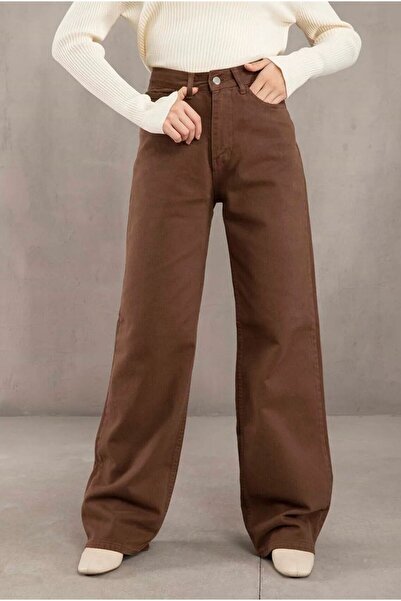 LAMİRAMOOD Γυναικεία Ψηλόμεση Casual Καφέ Τζιν - Μπλε Χελώνα