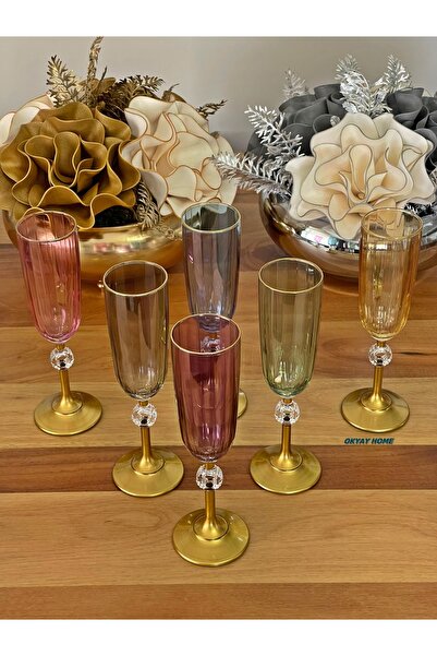 Paşabahçe PASHABAHÇE Luxury Dowry Water Cup for 6 People - 6 Colors Brown