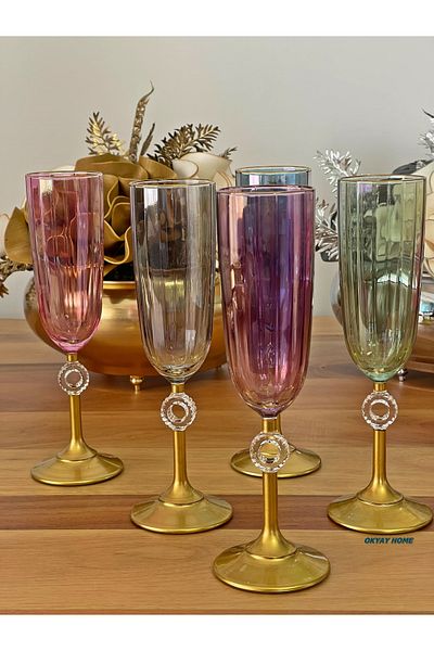 Paşabahçe PASHABAHÇE Luxury Dowry Water Cup for 6 People - 6 Colors Brown