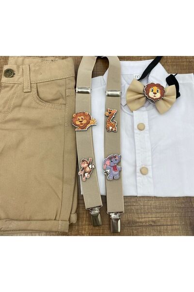 MFS Bej Askı Papyon Şort Kısa Kol Gömlek