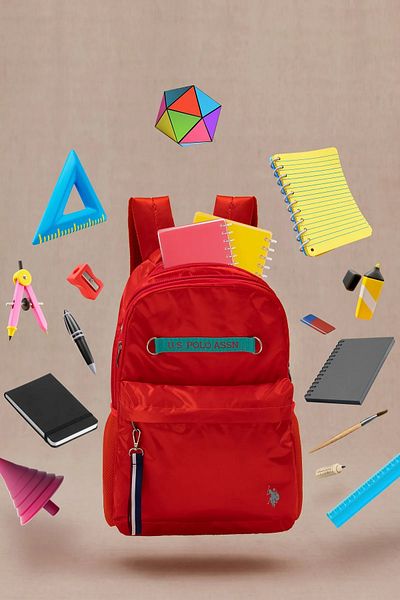 U.S. Polo Assn. POLO ASSN. SUA. 23155 - Geantă de școală portocalie casual cu rucsac și compartiment pentru laptop