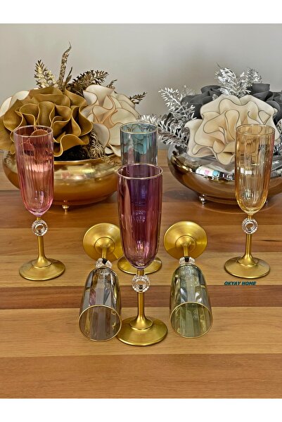 Paşabahçe PASHABAHÇE Luxury Dowry Water Cup for 6 People - 6 Colors Brown