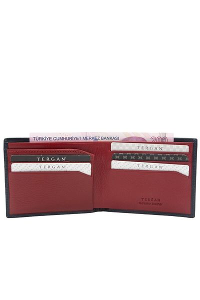 Tergan Men's Leather Wallet Navy Blue/Red - 1654U4U