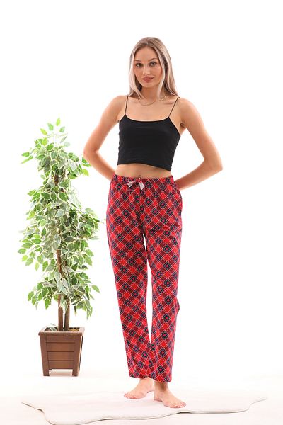 Arvin Pijama Plaid Patterned 100% Cotton Women's Pajama Bottoms