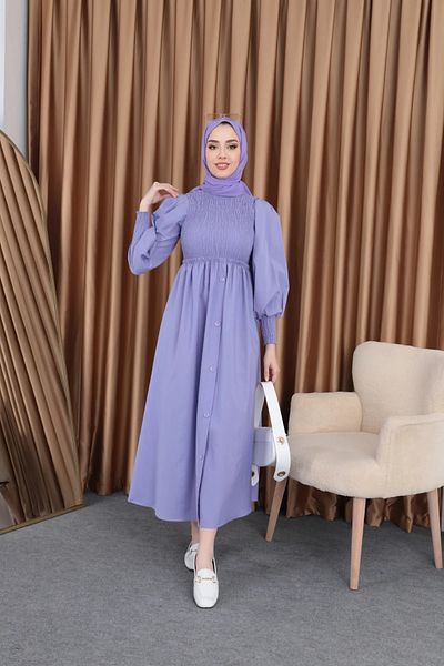 Tesettür Diyarı Λιλά Φόρεμα Hijab - Μπροστά με Γιπέλ