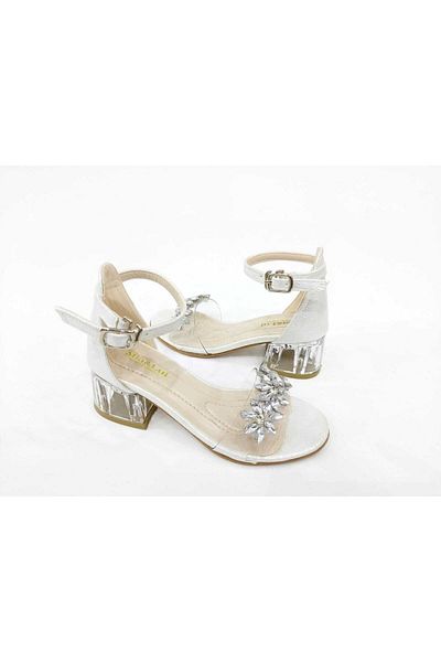 ÇAĞ AYAKKABI Girl's Evening Dress Shoes Transparent Heeled Stone Shoes