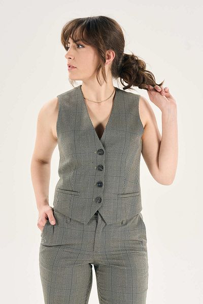 Walker London Khaki Plaid Printed Women's Vest