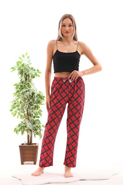 Arvin Pijama Plaid Patterned 100% Cotton Women's Pajama Bottoms