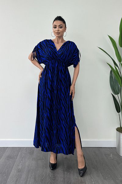 giyimmasalı Viscose Midi Dress - Elastic Waist, Saxe Blue