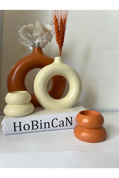 HEYKELCAN مجموعة من 2 حامل شموع على شكل حلقة من البلاط البوهيمي - كائن زخرفي على شكل دونات