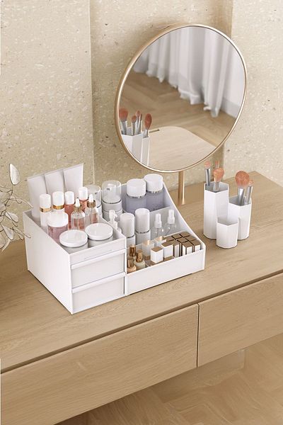 Pufwin Home مجموعة مستحضرات التجميل Sultan XL مع أدراج - فرشاة مكياج متعددة الأغراض ومجموعة منظم مكونة من قطعتين