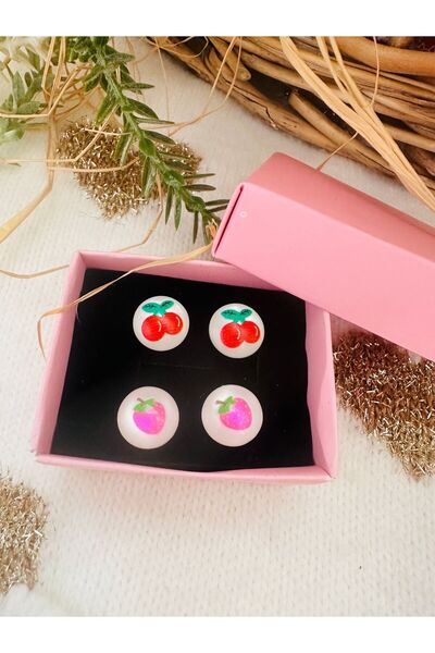 1PARÇAMAVİ Kids Earring - Strawberry Cherry Clip, No Hole
