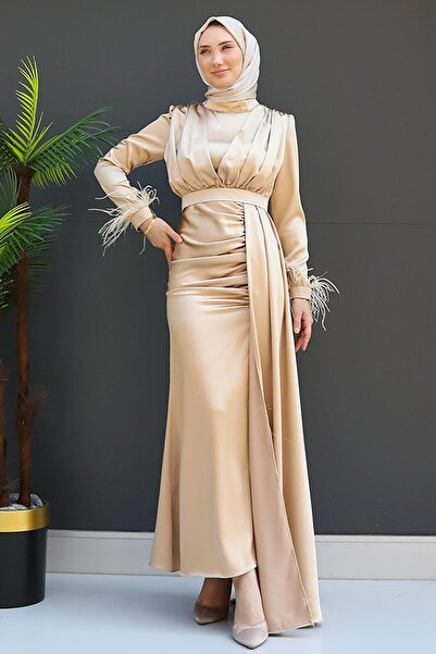 GİZ AGİYİM Χρυσό Φόρεμα Hijab - Γούνινο Σατέν