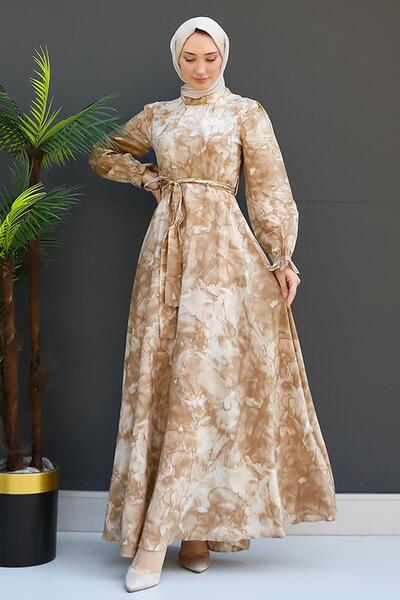 GİZ AGİYİM Φόρεμα με μαρμάρινο σχέδιο σε χρώμα βιζόν