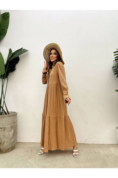 Bak'ap Μακρύ φόρεμα Hijab πουκάμισο - Seersucker Ruffle