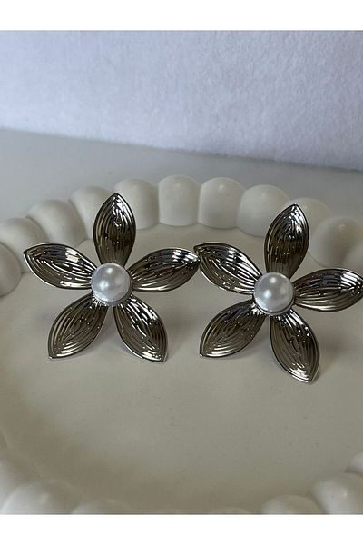 Sens Silver Flower Earrings with Pearls